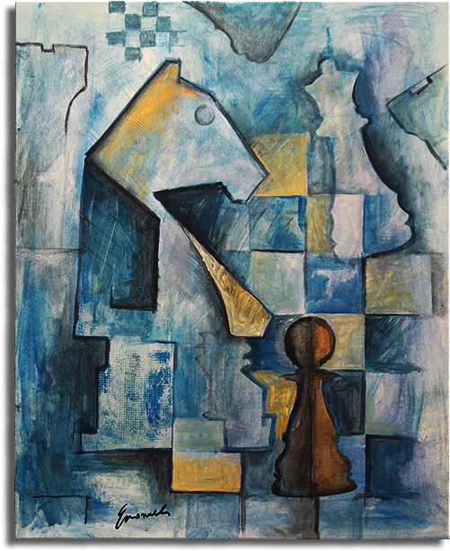 Blue Chess - Cubism Painting Chess (534x662), Png Download