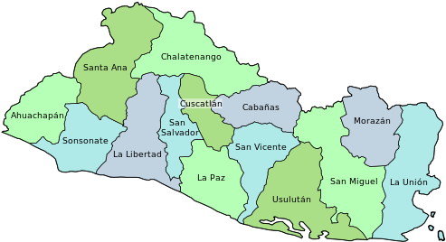 Map Of The Departments Of El Salvador With Names - El Salvador States (500x276), Png Download