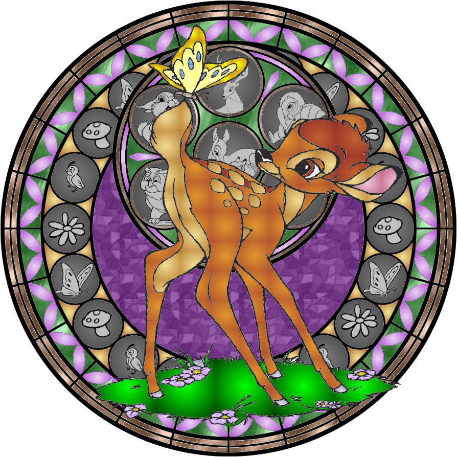 Stained Glass By Maleficent Deviantart Com On - Bambi Forest Butterfly Round Stained Glass Style Silver (894x894), Png Download