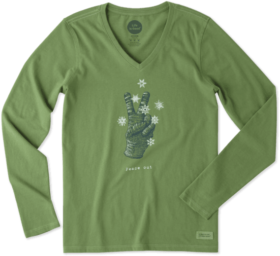 Women's Peace Out Glove Long Sleeve Crusher Vee - Life Is Good (570x570), Png Download