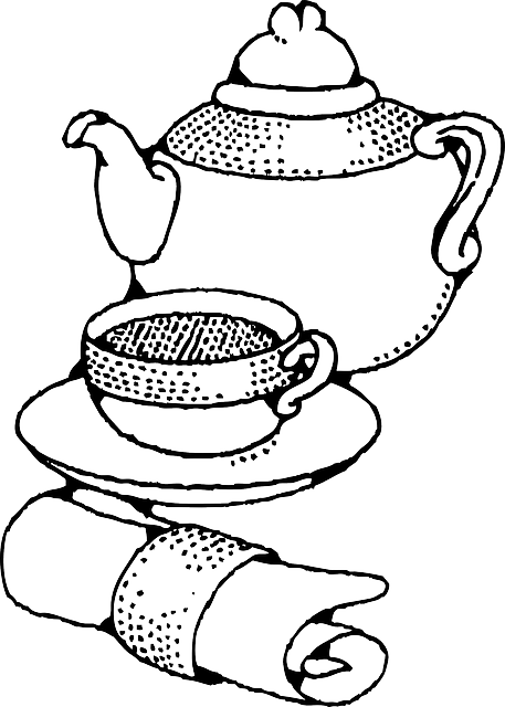 Outline, Drawing, Cup, Cartoon, Hot, Page, Free, Teapot - Teapot And Cups Clipart (457x640), Png Download
