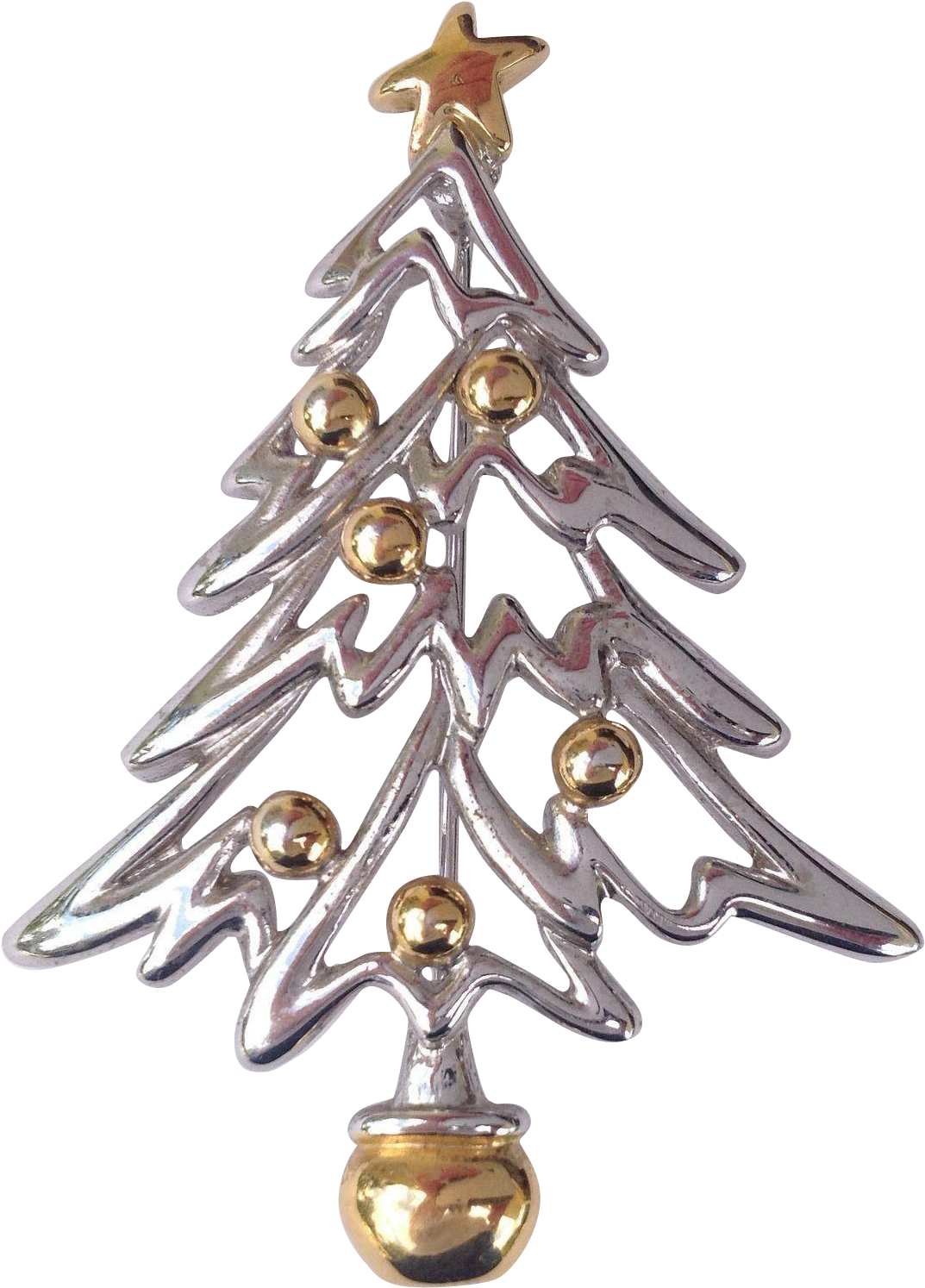Vintage Modern Silver And Gold Tone Christmas Tree - Christmas Ornament (1493x1493), Png Download