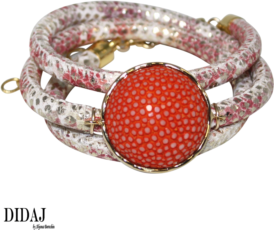 Gold & Coral Snake Italian Wrap Leather Bracelet With - Coral Bracelet Png Transparent (1000x1000), Png Download