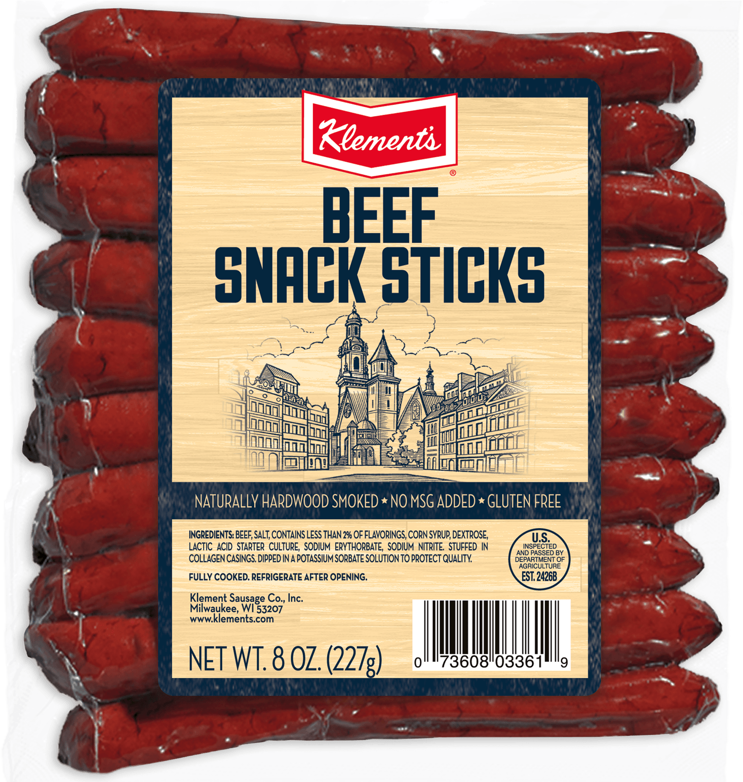8oz Beef Snack Sticks - Klement's Snack Sticks, Teriyaki, 8 Ounce (1875x1542), Png Download