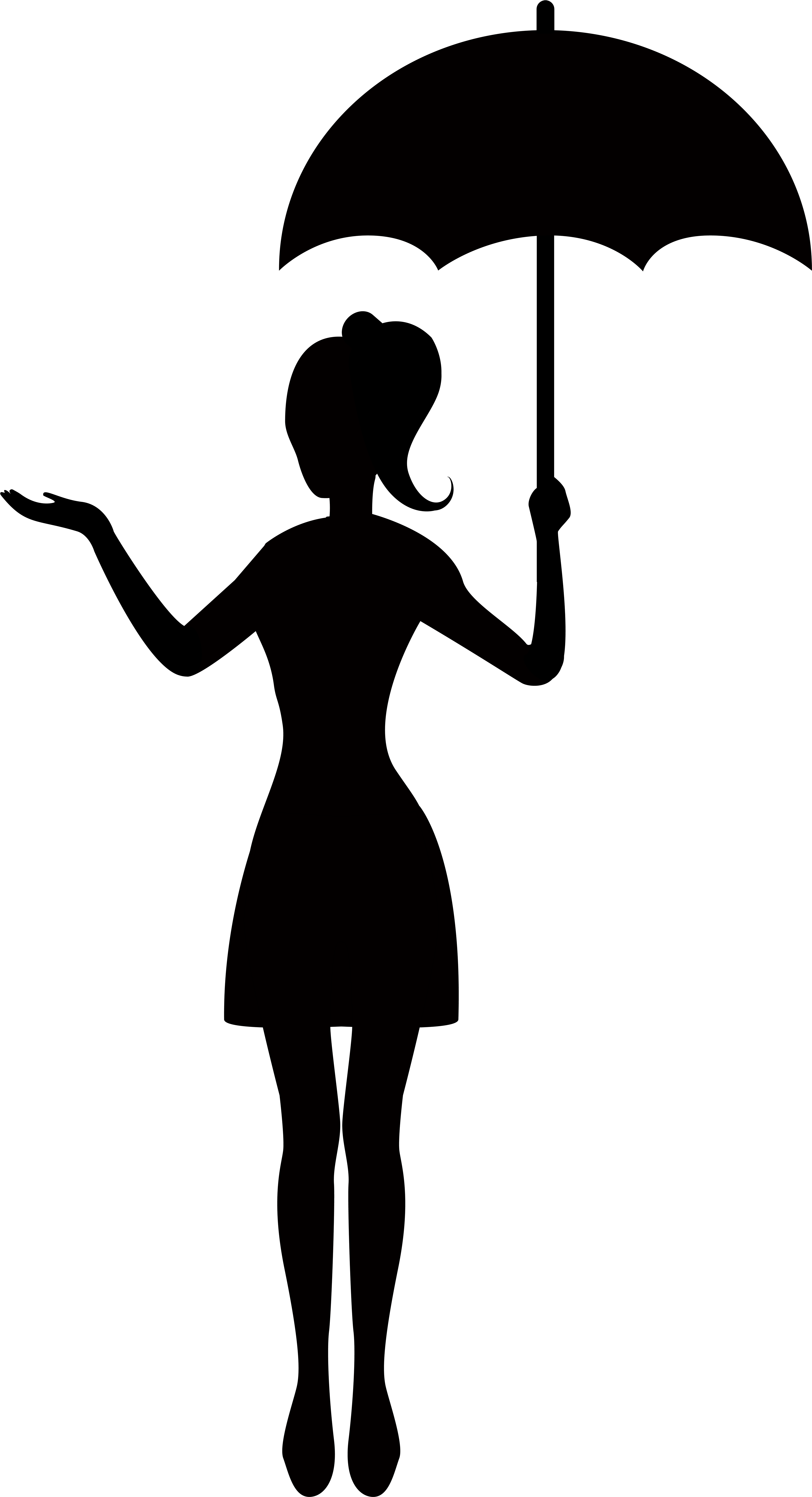 Girl With Umbrella Silhouette Png Clip Art - Black Silhouette With Umbrella (4431x8000), Png Download