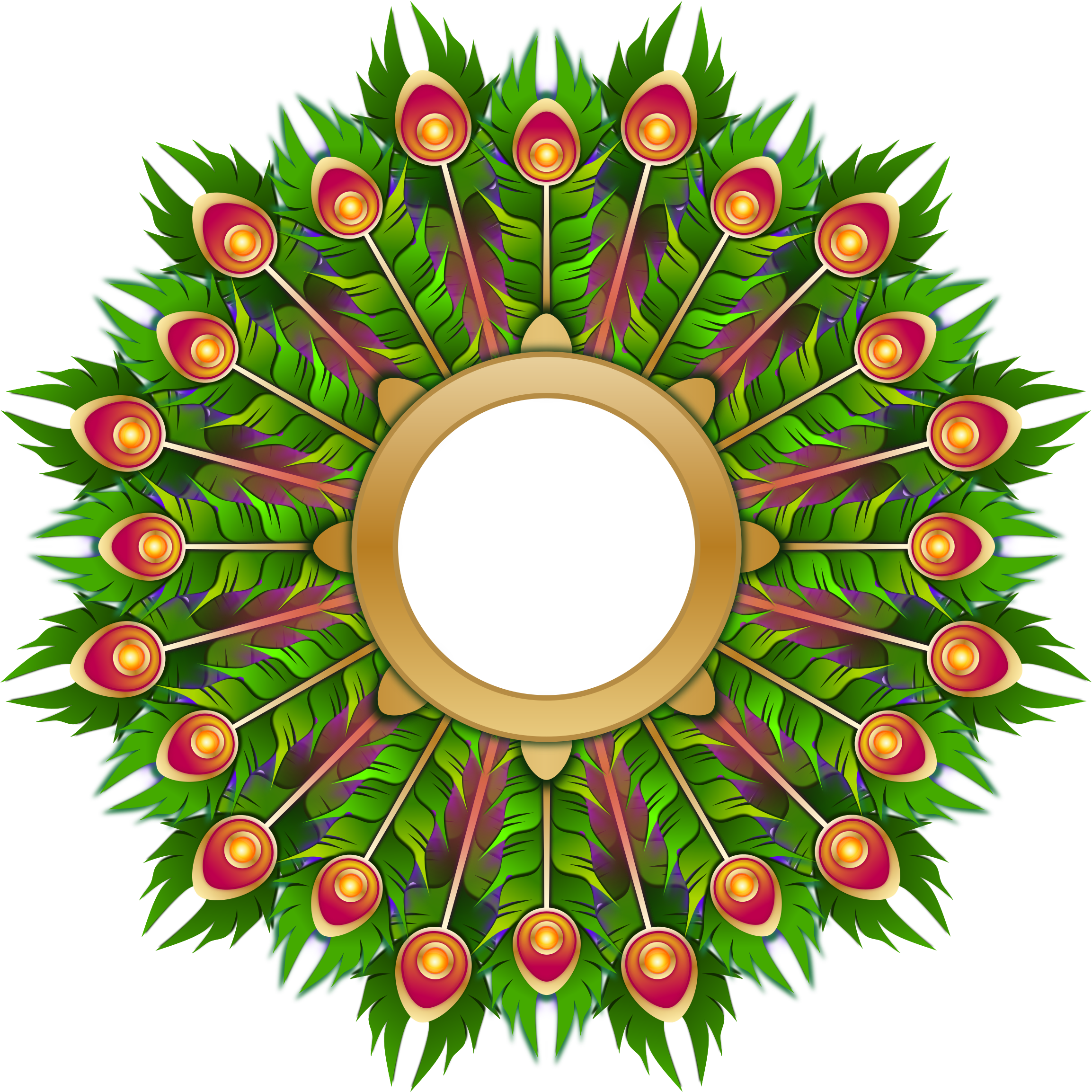Single Peacock Feathers With Flute Png - Peacock Feather Photo Frame (2400x2400), Png Download