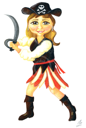 Pirate, Kezalina, Cartoon, Illustration, Watercolour - Illustration (337x500), Png Download