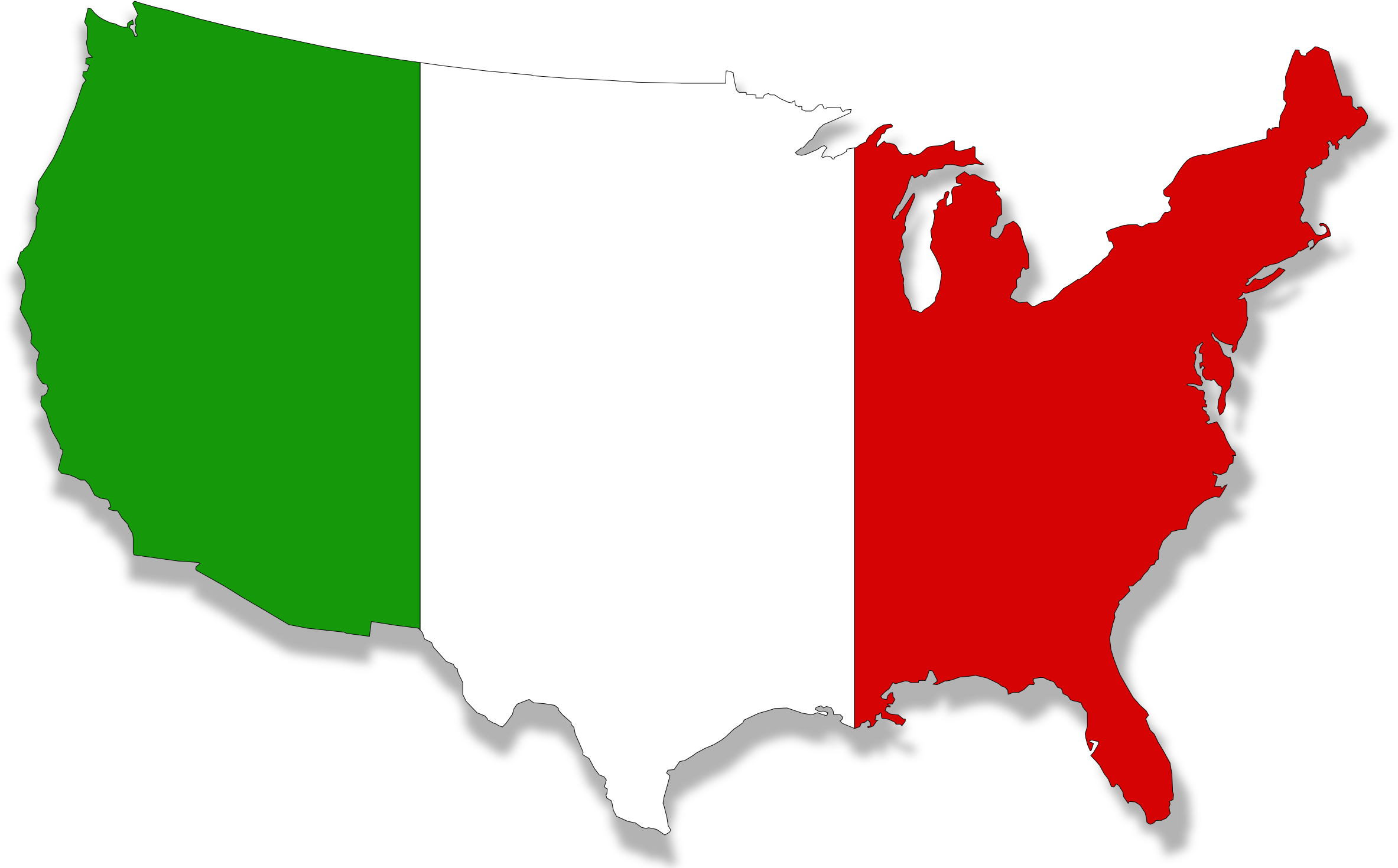 United States Silhouette Clip Art - Red And Blue Counties Of 1972 (2400x1484), Png Download