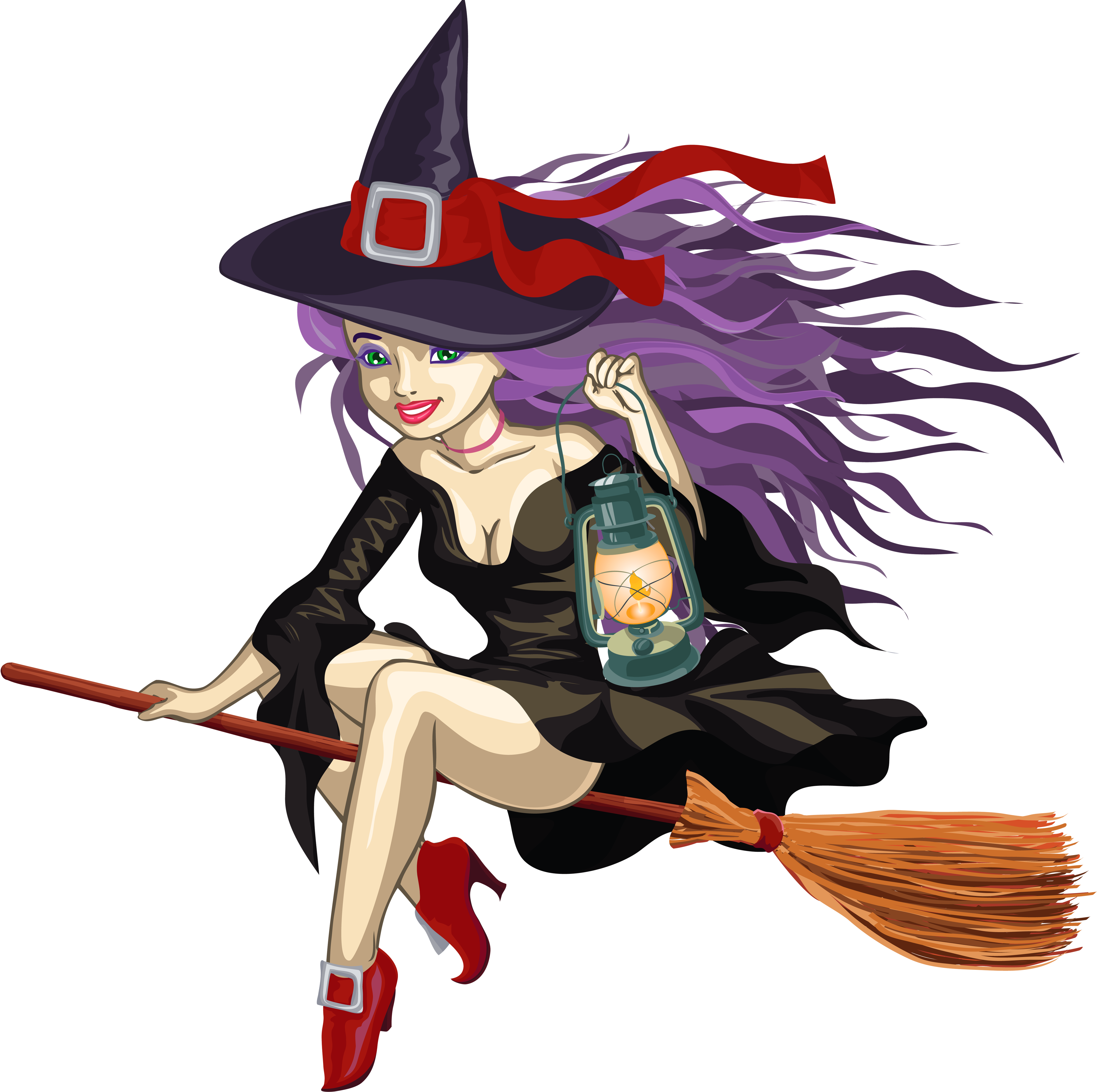 Cute Witch On A Broom (4400x4380), Png Download