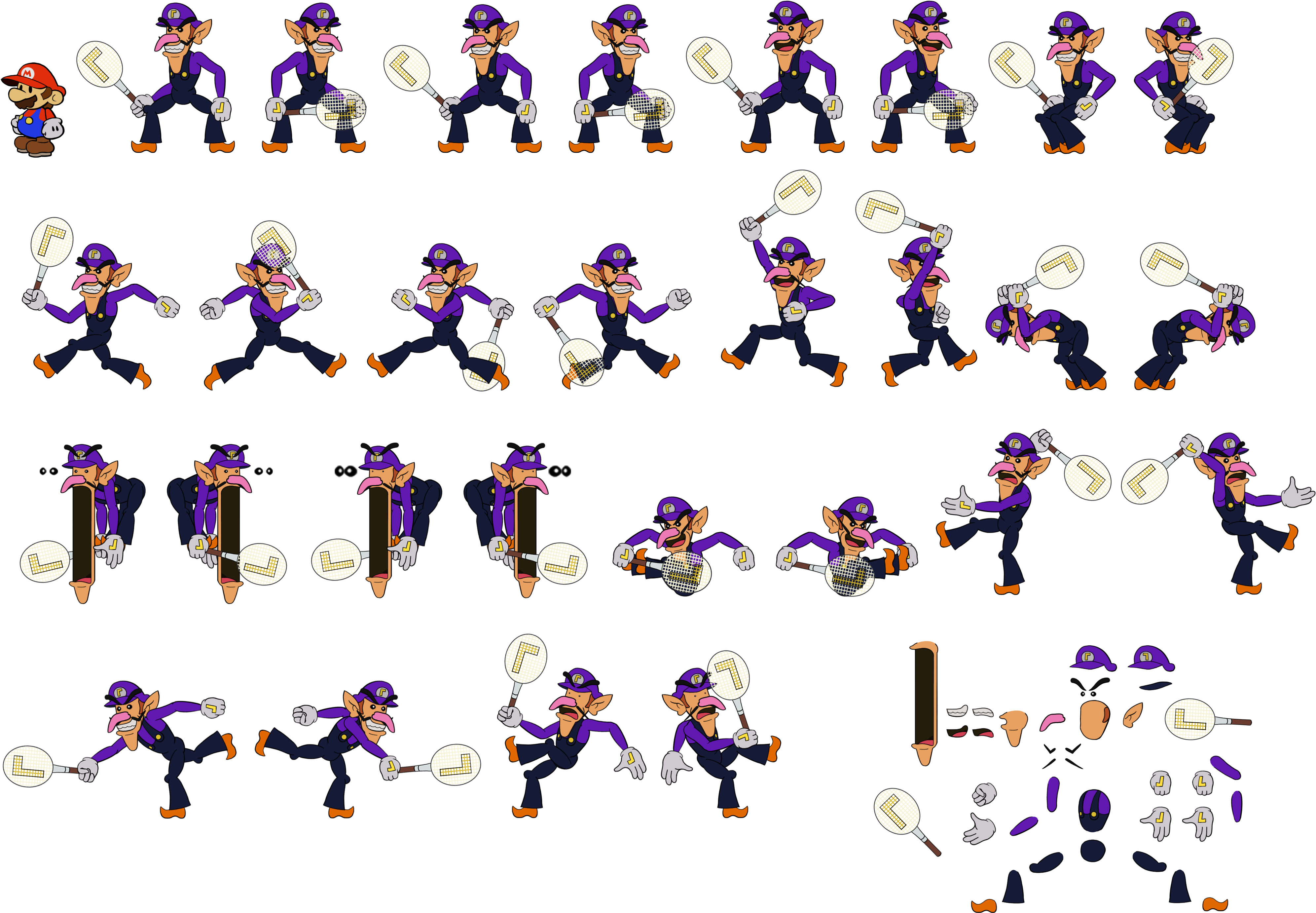 Click For Full Sized Image Waluigi (paper Mario Style) - Waluigi Tennis (4075x2902), Png Download
