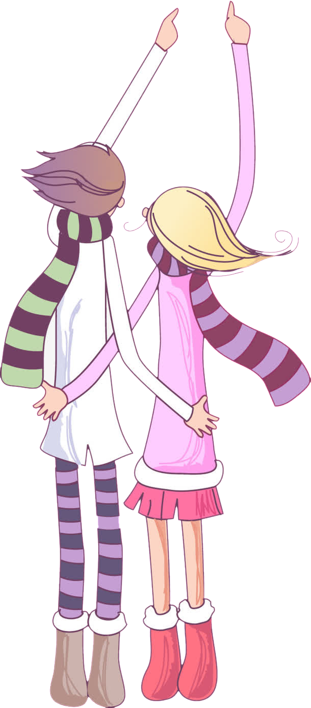 Hand Drawn Cartoon Pair Of Winter Romantic Couple Transparent - Illustration (1024x2329), Png Download