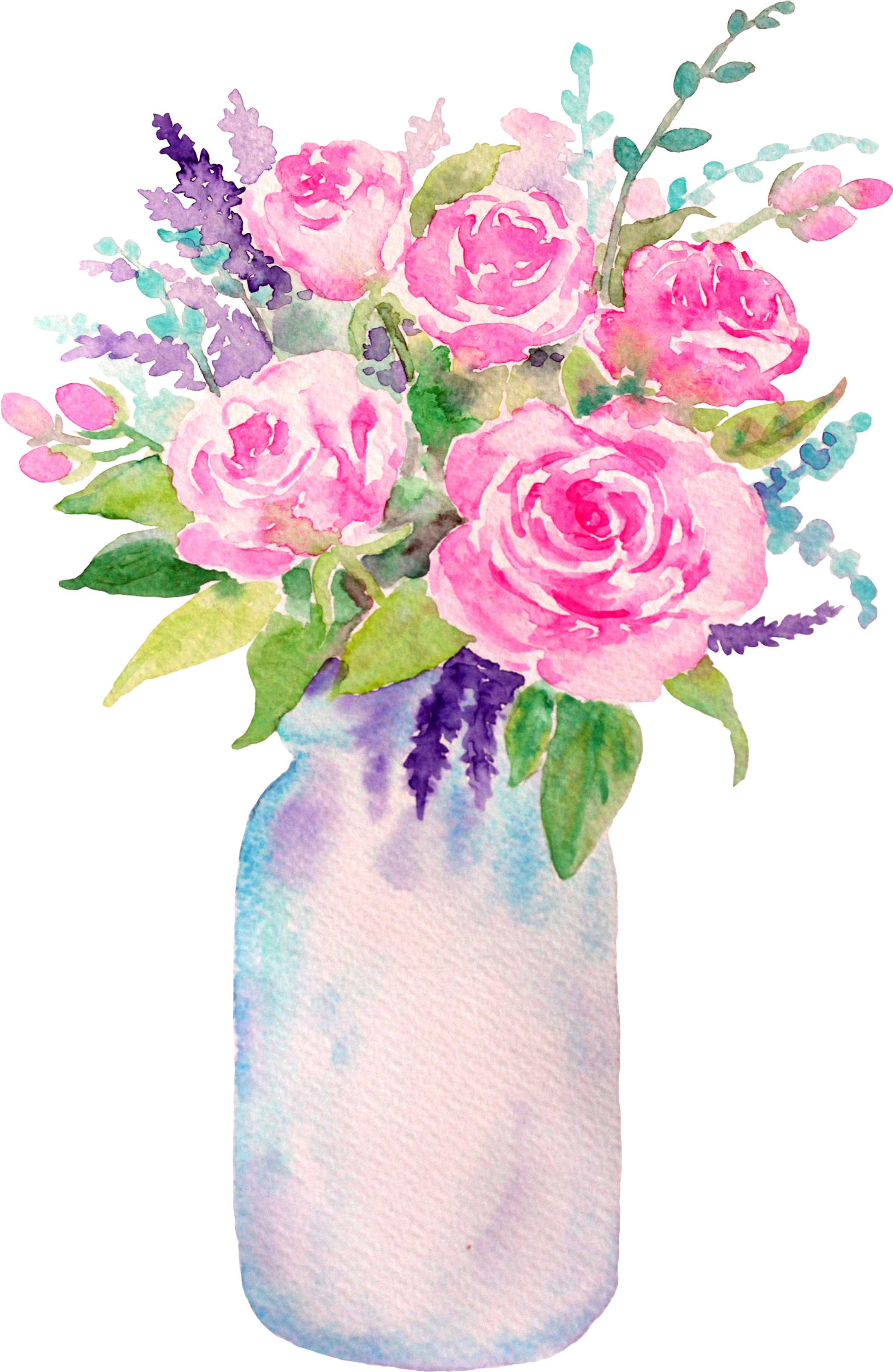 Flower Filled Mason Jar (2141x3300), Png Download