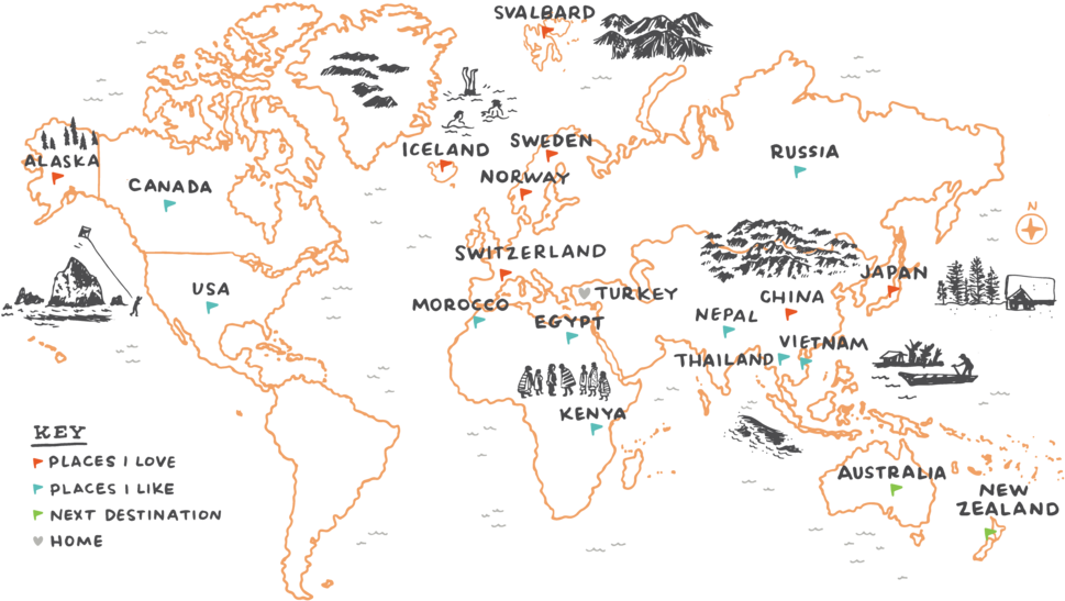 Kat Marshello Bizarre Journeys Travel World Map - Blank Map Of The World (1000x585), Png Download