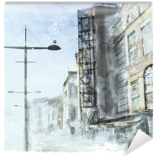 Watercolor Illustration Of City Scape Wall Mural • - Illustration (400x400), Png Download
