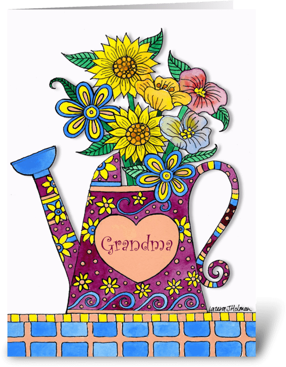 For Grandma Mother's Day Watering Can Greeting Card - Birthday Card Watering Can With Flowers (700x792), Png Download