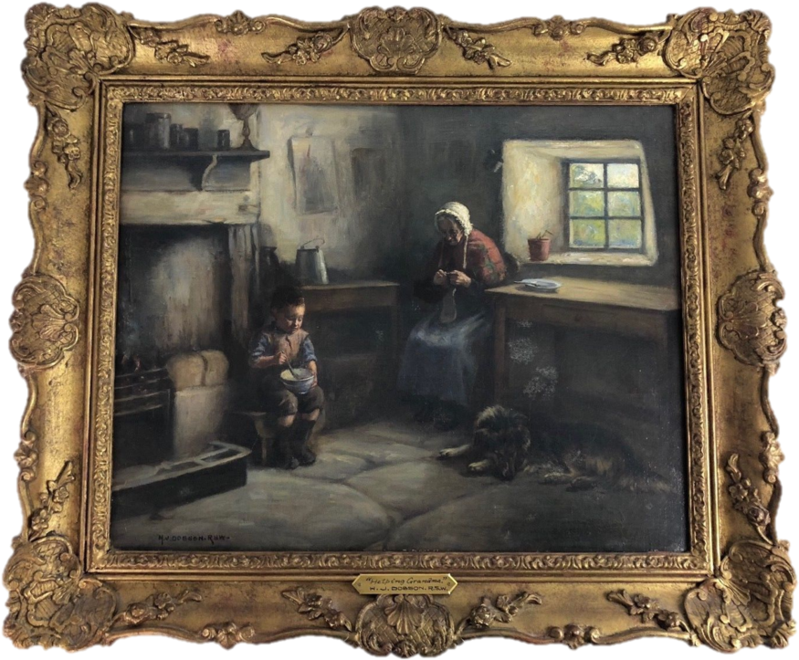 Original Oil On Canvas, "helping Grandma" Henry John - Oil Painting (1024x768), Png Download