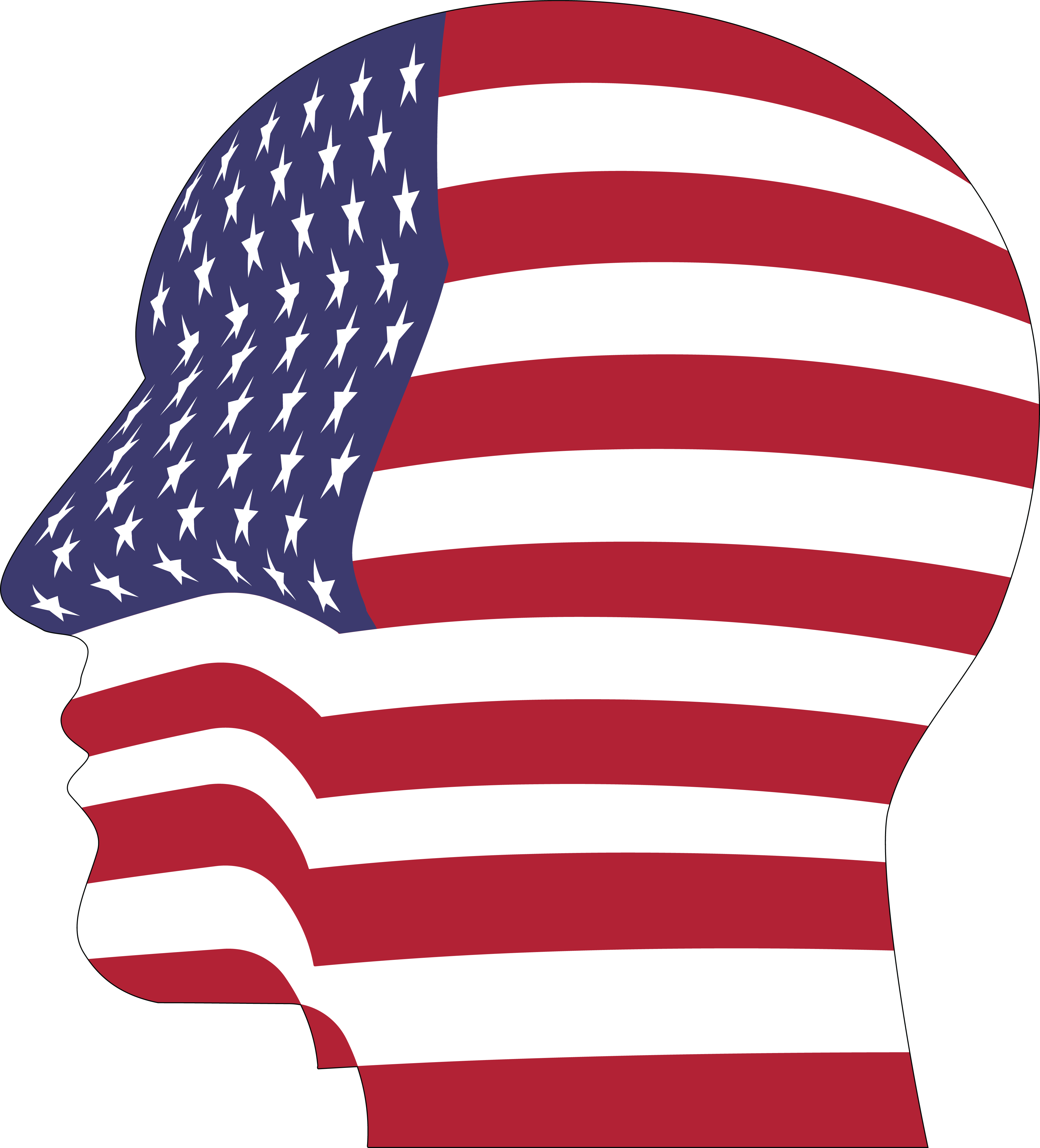 Free Clipart Of A Profiled Head With An American Flag - American Flag Head (4000x4412), Png Download