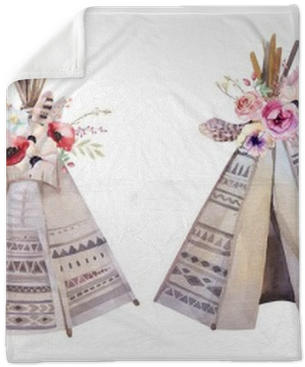 Handdrawn Watercolor Tribal Teepee, Isolated White - Watercolor Boho (400x400), Png Download