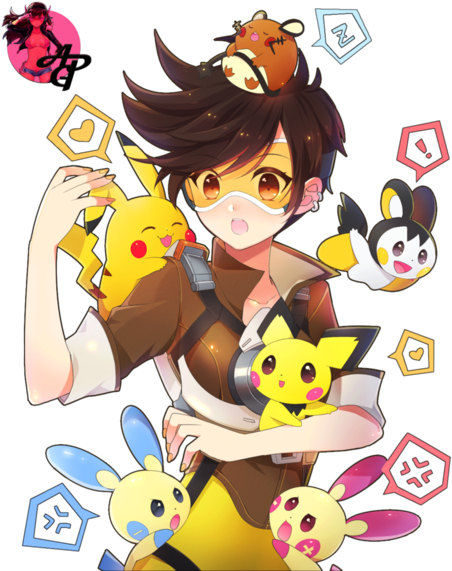 Pokemon, Tracer, And Electric Types Image - Overwatch And Pokemon (500x576), Png Download