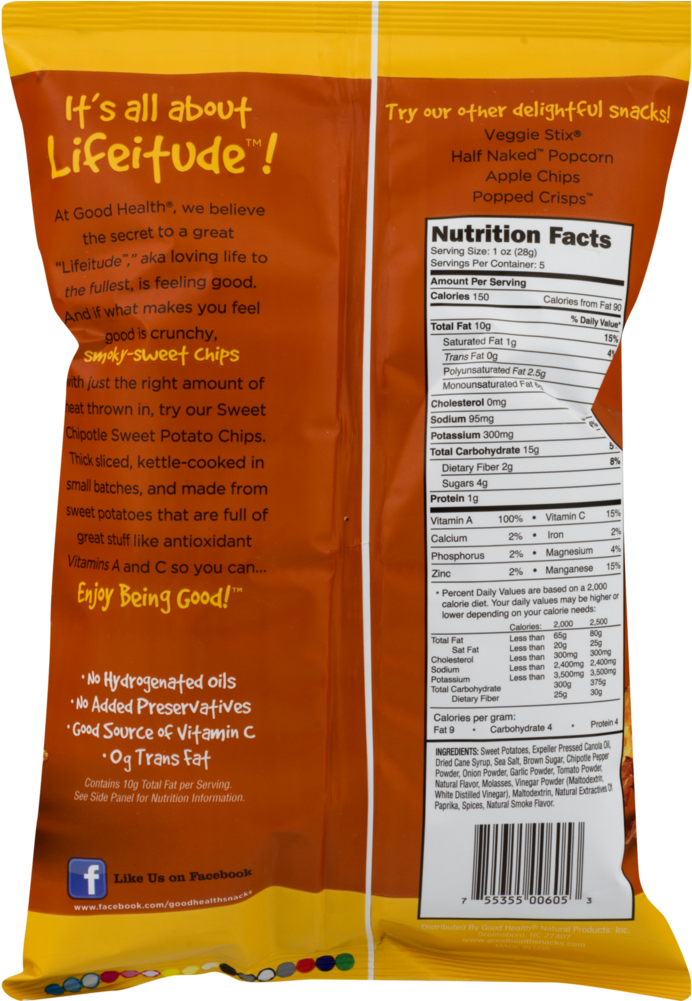 Good Health® Kettle Potato Chips, Sweet Potato Sweet - Good Health Jalapeno Avocado Oil Kettle Chips - 5 Oz (1000x1000), Png Download