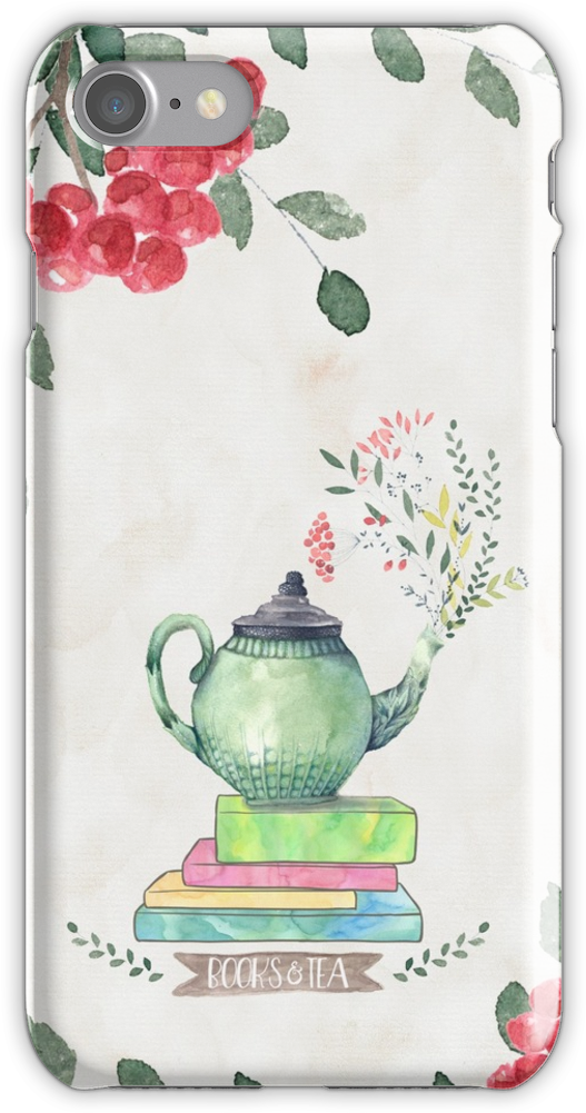 Books & Tea Watercolor Iphone 7 Snap Case - Books & Tea Watercolor Canvas Print - Small (750x1000), Png Download