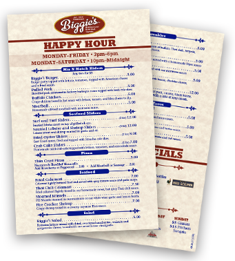 Menu-happy Hour - Biggies Clam Bar (341x378), Png Download