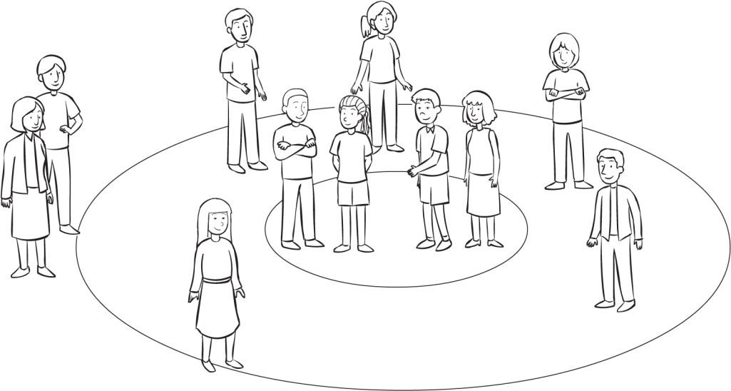 Back People Standing Over Area Covered By Three Concentric - Line Art (1024x768), Png Download