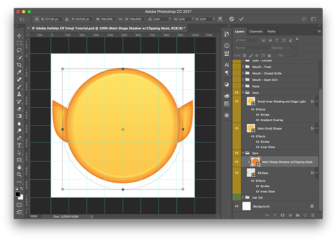 A Clipping Mask On The Elf Ears Layer Lets Me Use A - Circle (700x498), Png Download