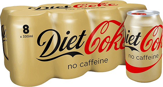 Diet Coke Caffeine Free Cans, 8 X 330ml - Diet Coke No Caffeine (561x300), Png Download