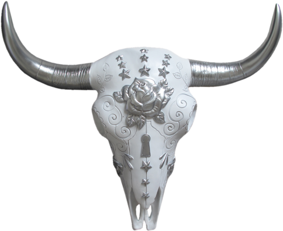 Boho Mexican White Silver Hand Painted Buffalo / Cow - Cattle (600x500), Png Download