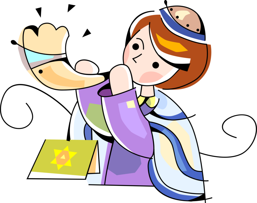 Vector Illustration Of Blowing Shofar Ancient Musical - Yom Kippur Children (885x700), Png Download
