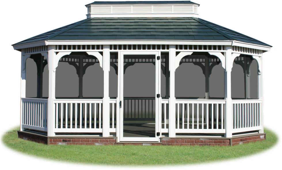 Screened In Vinyl Single Roof Oval Gazebo From Pine - Gazebo Kits (1000x667), Png Download