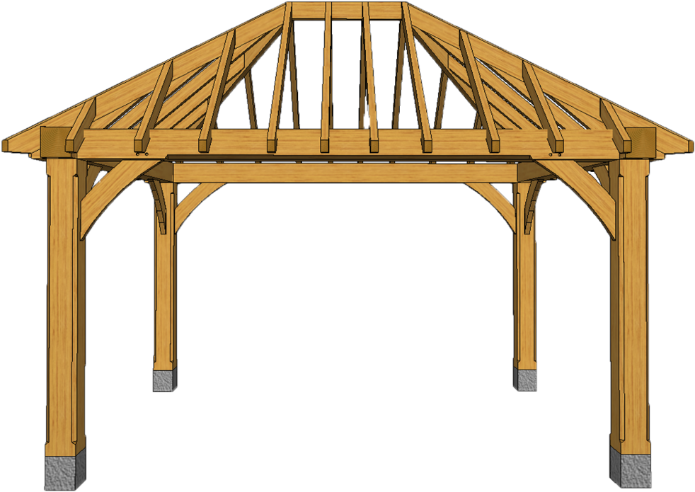 4 Post Oak Gazebo 3d Front - Garden (1000x714), Png Download