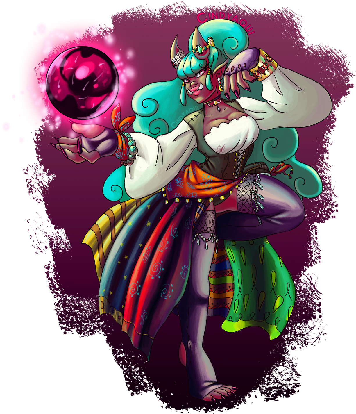 Drew A Magical Rpg Dancer Oni She Uses Her Telekinesis - Art (1280x1536), Png Download