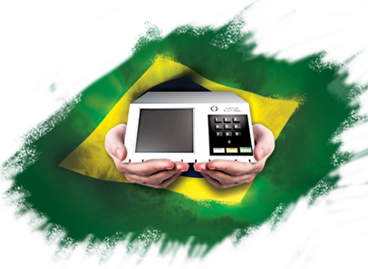 Mãos Segurando Urna Eletrônica Com Bandeira Do Brasil - Bandeira Do Brasil Voto (406x296), Png Download