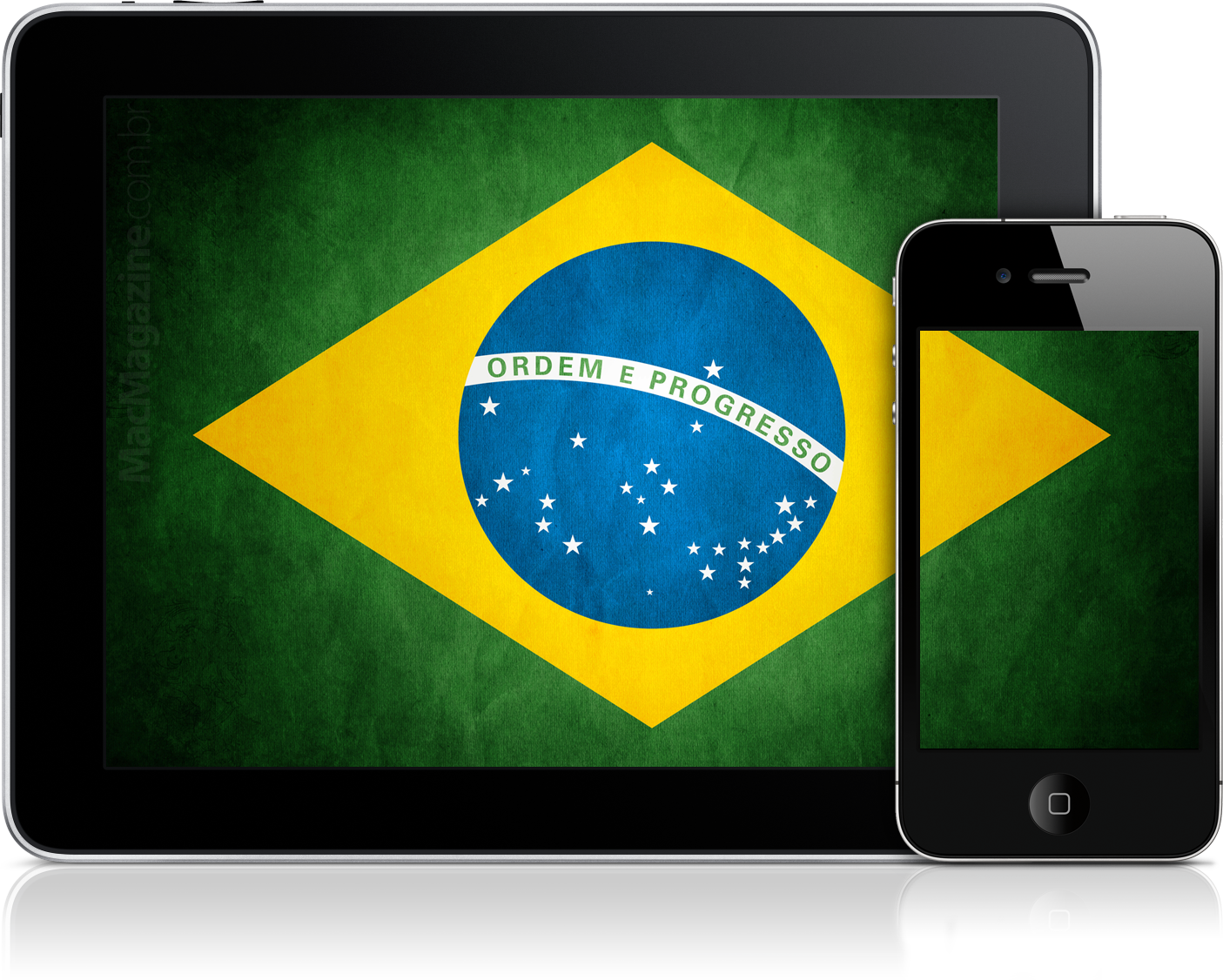 Ipad E Iphone 4 Com A Bandeira Do Brasil (1405x1126), Png Download