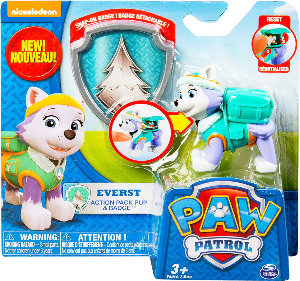 Paw Patrol Action Pup&amp - Paw Patrol Everest Action Pack Pup And Badge (1014x1014), Png Download