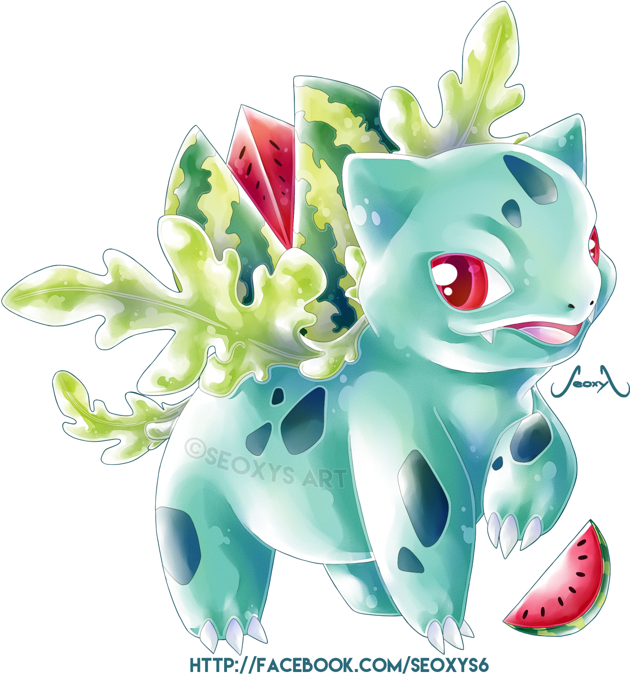 Water Melon Ivysaur Variation Drawn For A Commission - Ivysaur Fanart (1280x1379), Png Download