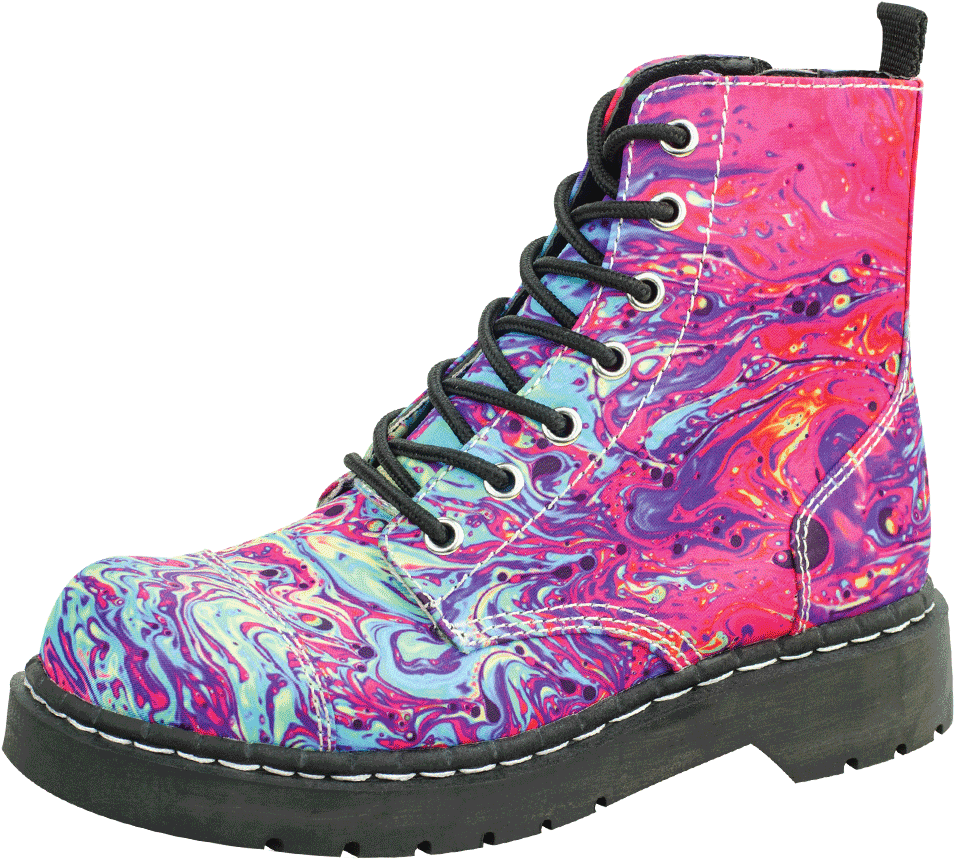Mix Paint Print 7 Eye Vegan Combat Boot - T.u.k. Shoes Womens Paint Swirl 7-eye Anarchic Boots (1096x876), Png Download