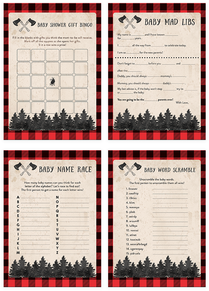 Lumberjack Baby Shower Game Pack - Game (819x1024), Png Download
