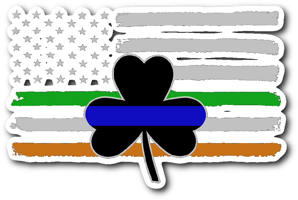 Thin Blue Line Shamrock & Irish Flag Sticker Decal - Thin Blue Line (1064x1064), Png Download