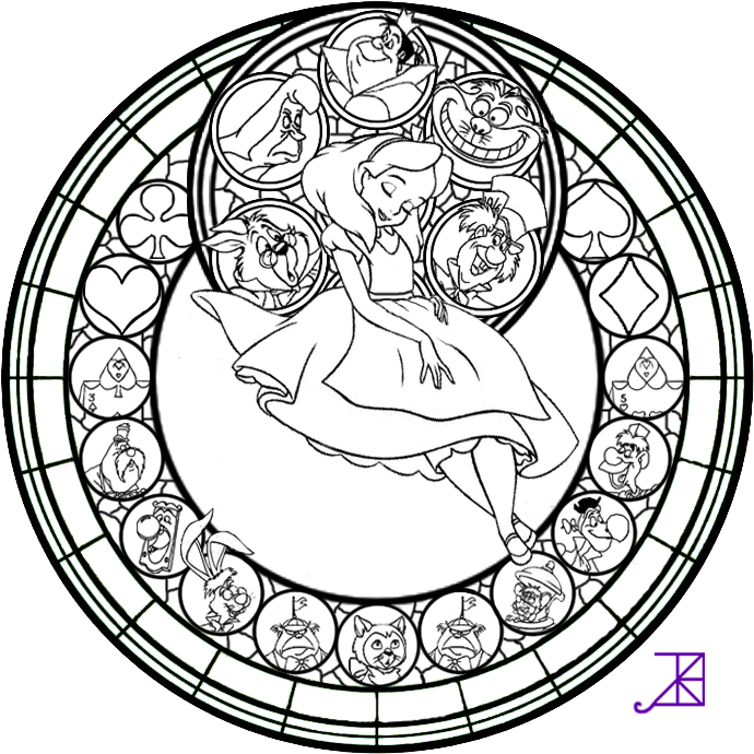 Alice Stained Glass Line Art By Akili Amethyst On Deviantart - Disney Mandala Coloring Pages (720x720), Png Download