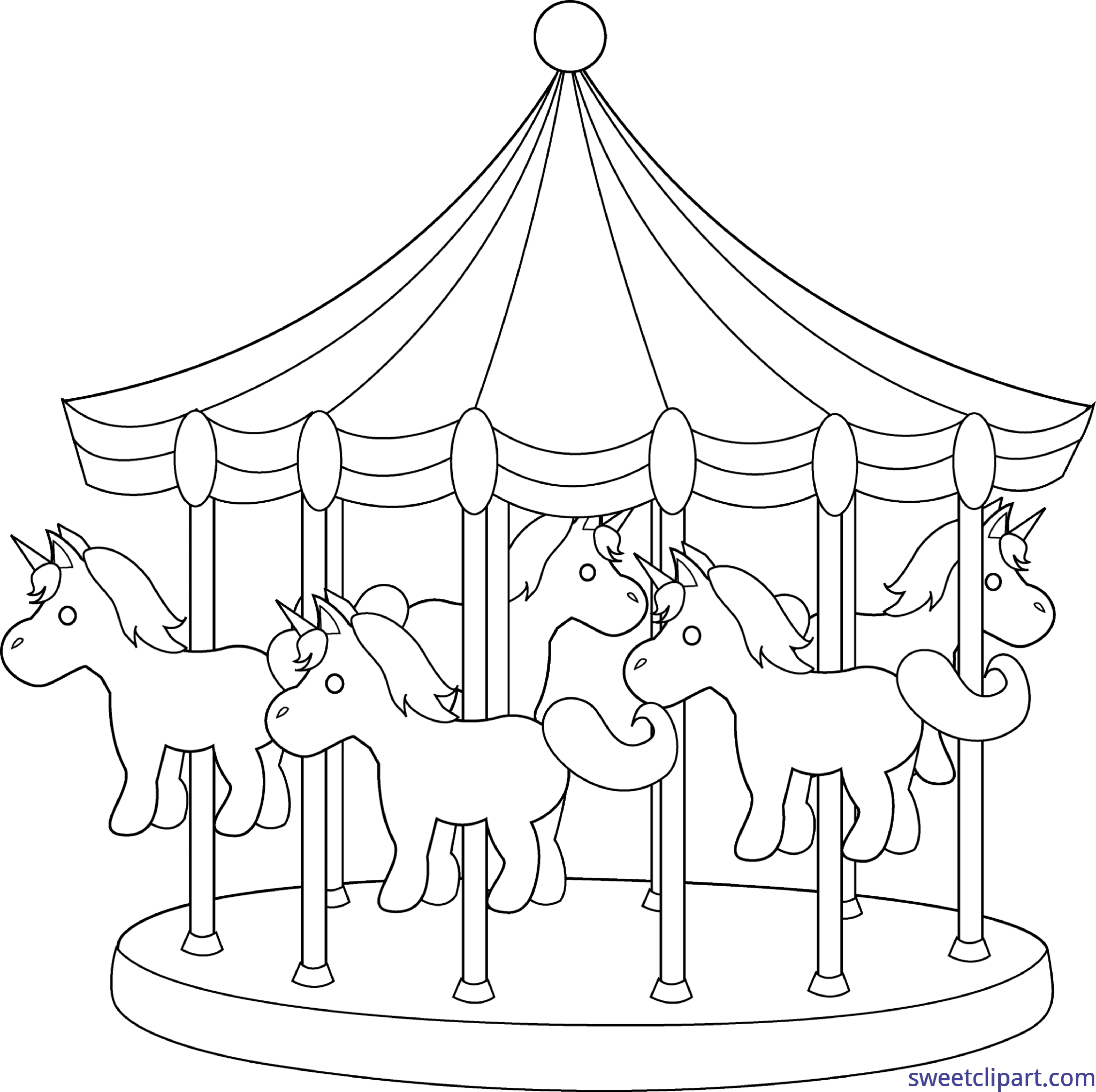 Svg Transparent Clipart Carousel - Rides Colouring Page Amusement Park (4236x4221), Png Download
