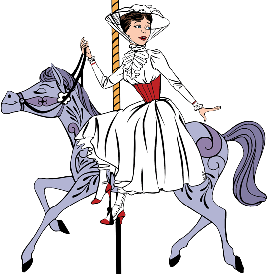 Disney Mary Poppins Clip Art - Mary Poppins On Carousel Horse (539x552), Png Download