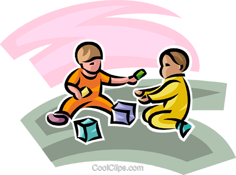 Kids Playing With Blocks Royalty Free Vector Clip Art - Clip Art (480x356), Png Download