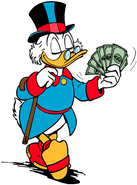 Scrooge Fanning Himself With Dollar Bills - Scrooge Mcduck (476x643), Png Download
