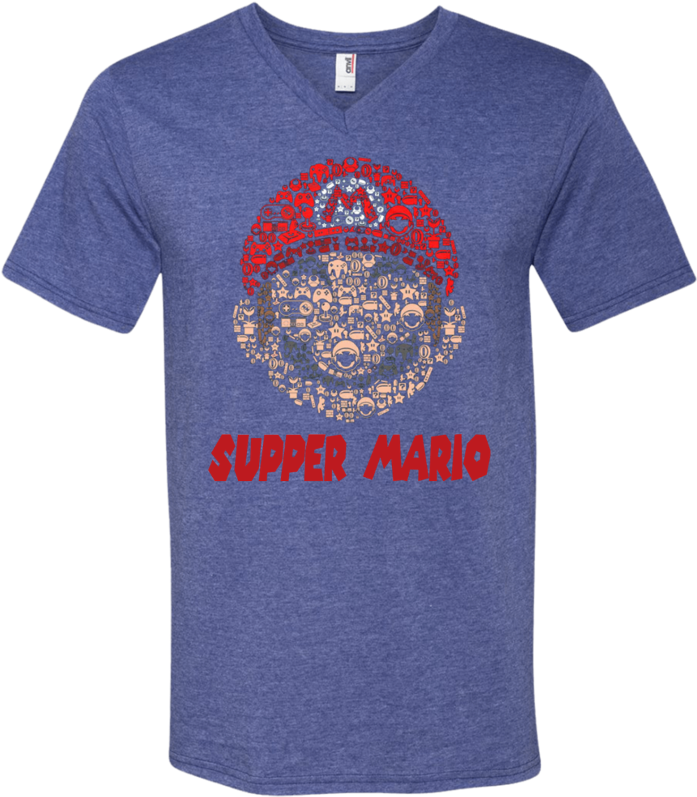 Mario Head Brothers Retro Gaming Parody Shaped Mashup - M.s. Doesn't Have Me!! V-neck (1155x1155), Png Download