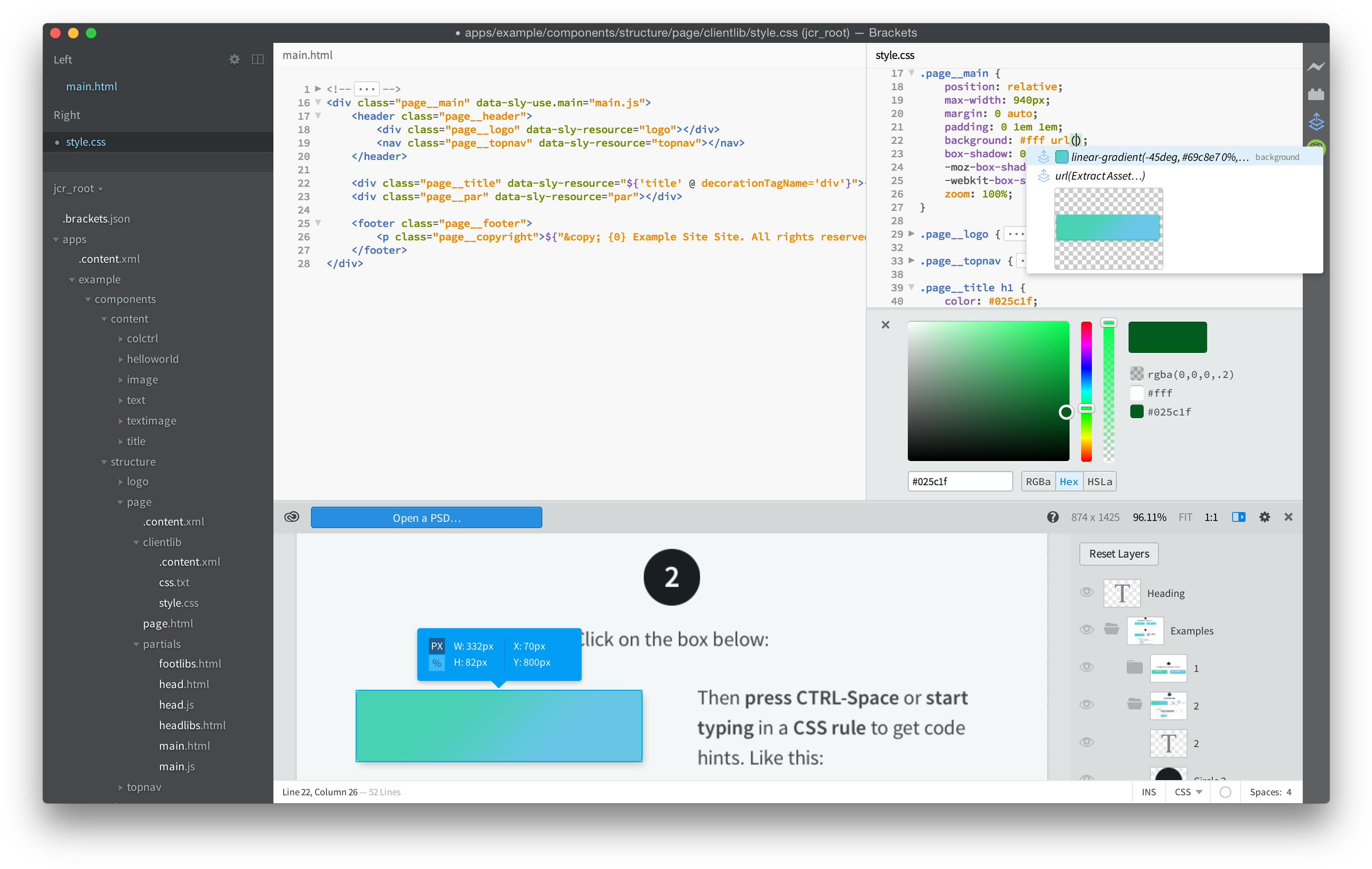 Brackets With Extract And The Aem Extension - Brackets Psd (3104x1970), Png Download