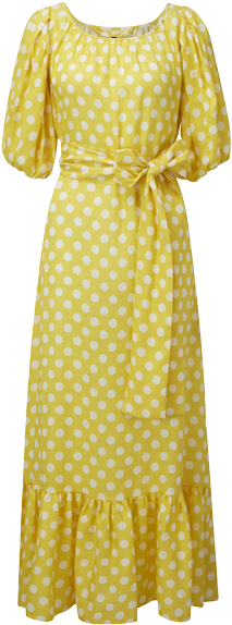 Polka Dot Yellow And White Linen Prairie Dress - Polka Dot (414x600), Png Download