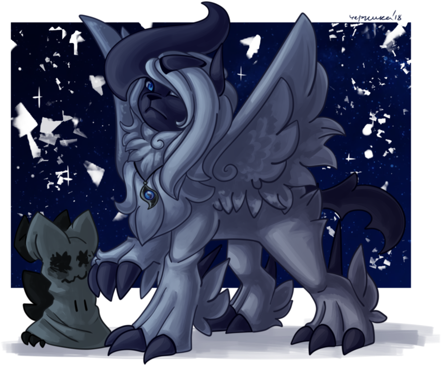 Mega Absol And Shiny Mimikyu By Silverraven2018 - Cartoon (977x817), Png Download